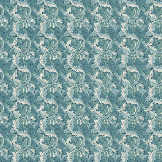 William Morris Acanthus Fabric Small Scale Teal for Curtains