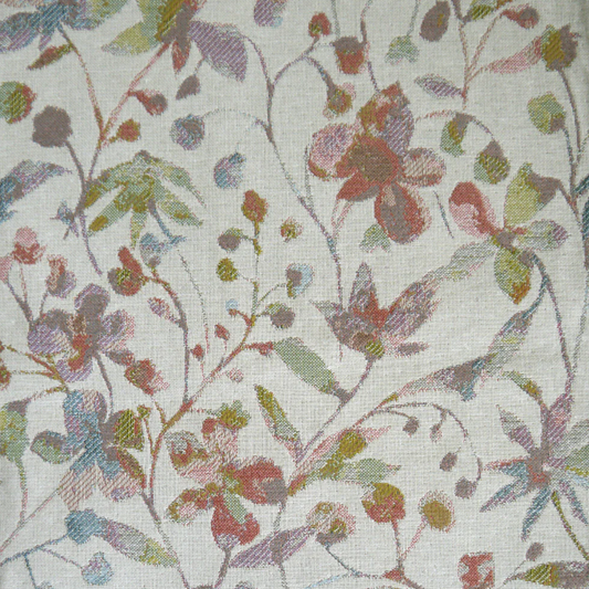 Amble Floral Jacquard Sorbet fabric featuring a delicate multicolor floral pattern on a textured cotton blend, ideal for home interiors.