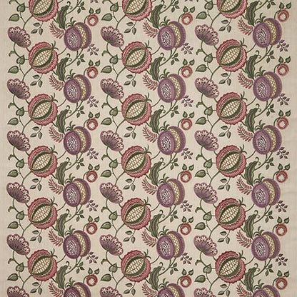 Full pattern view of Arbor Vine Thistle fabric showcasing detailed embroidered purple and green floral designs, perfect for arts and crafts or home décor projects.