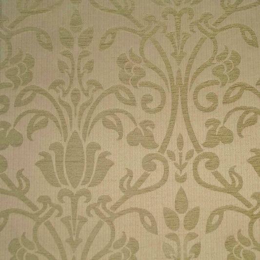 Audley Medallion Damask Chenille Sage Upholstery Fabric