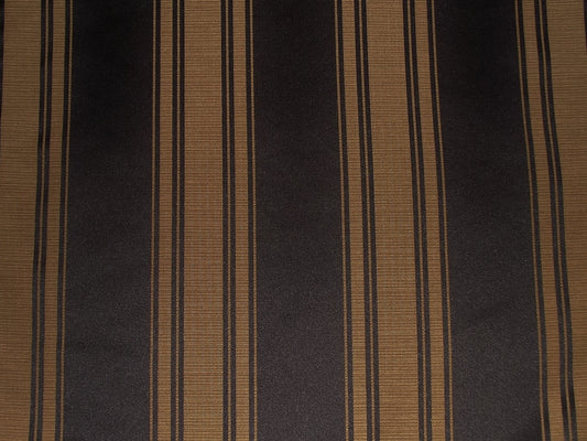 Blenheim Stripe Fabric Noir with gold damask stripe design, ideal for flame-retardant upholstery and curtain crafting.