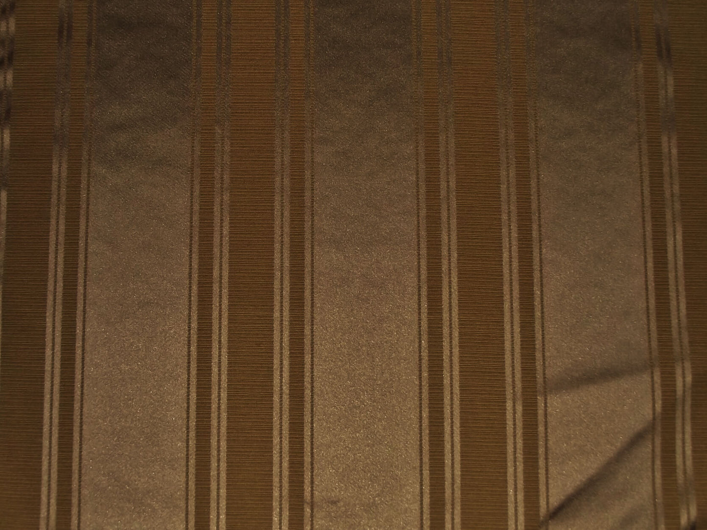 Blenheim Stripe Fabric Truffle in gold tones with a damask stripe design, ideal for flame-retardant upholstery and curtains.