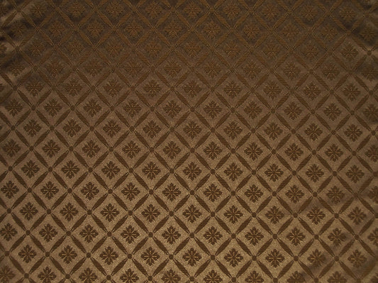 Blenheim Lattice Fabric Truffle featuring a gold and brown damask trellis pattern with a subtle sheen, ideal for upholstery and curtains.