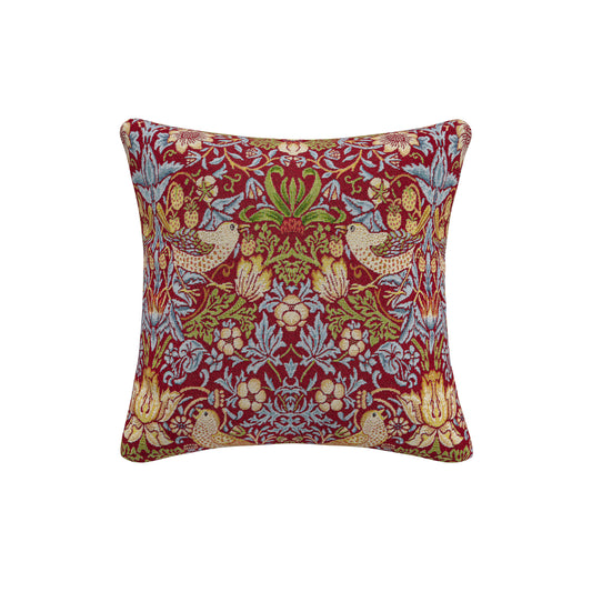 William Morris Strawberry Thief Tapestry Claret Scatter Cushion