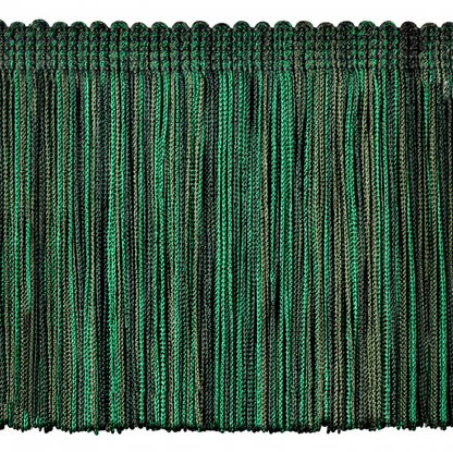 Close-up of green chainette 10cm fringe trim 