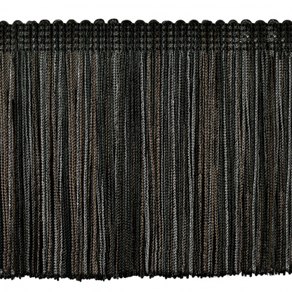 Close-up of black fringe on a white background