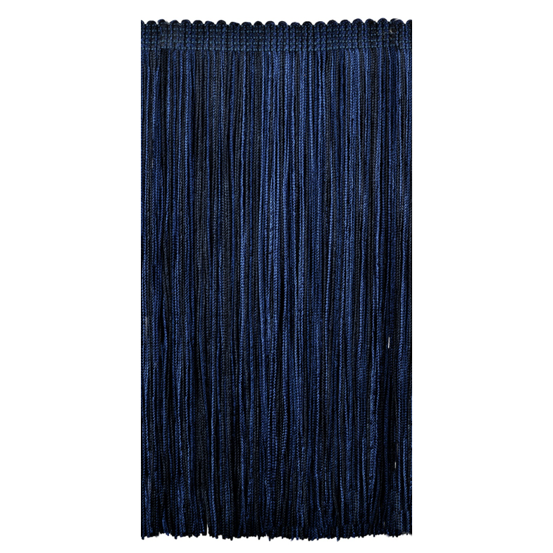 Dark blue textured 20cm trim fringe on a white background