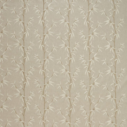 Sakura Bamboo Cornsilk fabric featuring an embroidered bamboo leaf garland pattern on a cream polyester-cotton blend, ideal for oriental-inspired home décor.