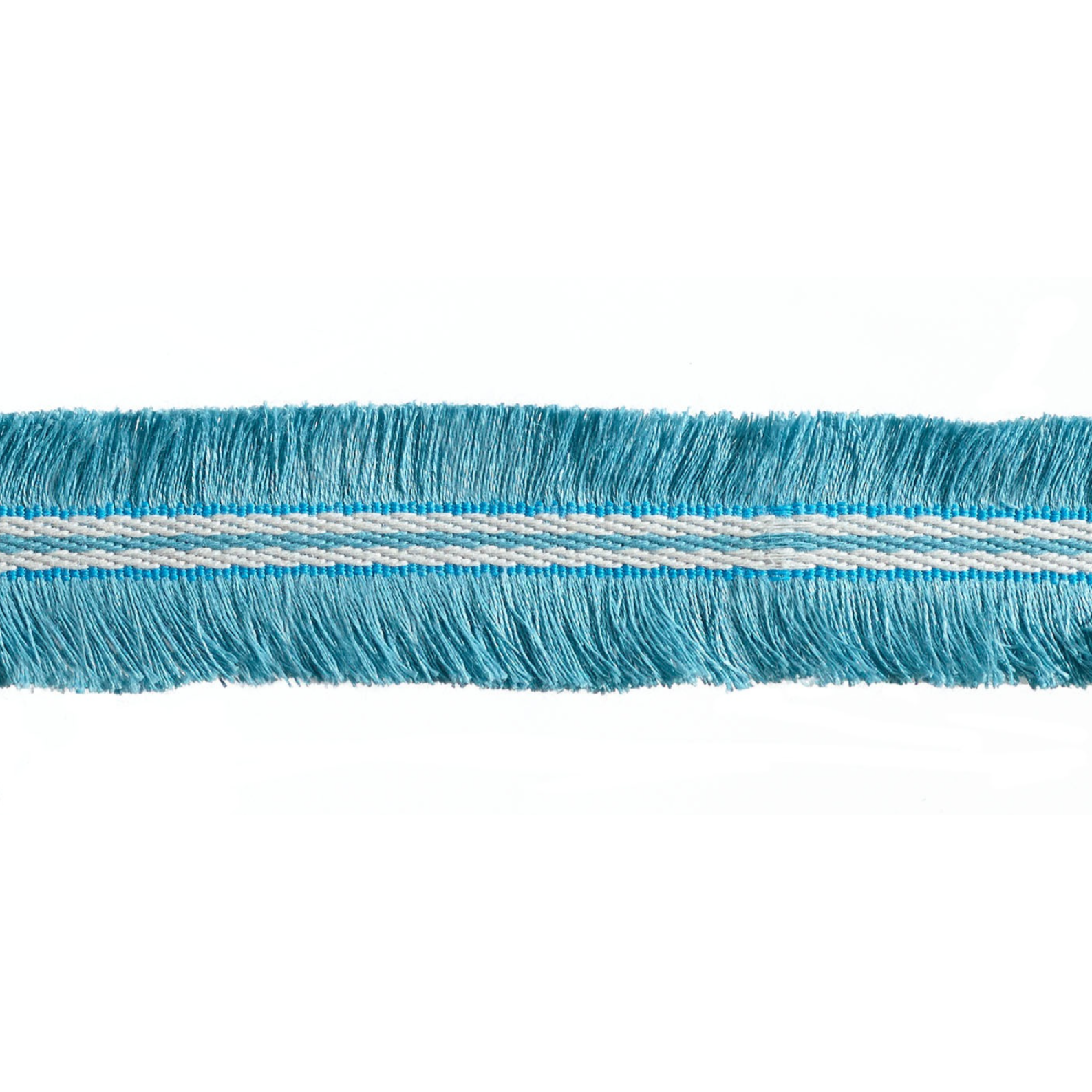 Light blue fringe trim on a white background