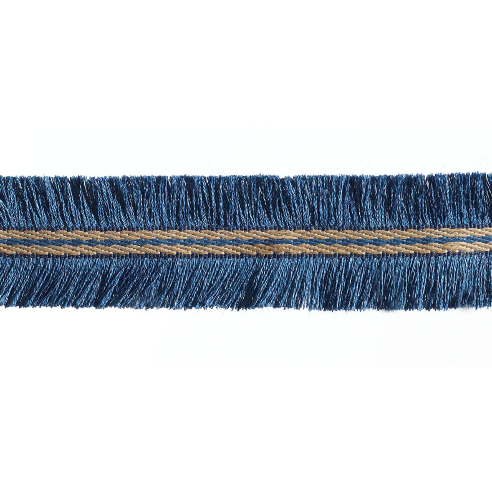 Blue fringe trim on a white background