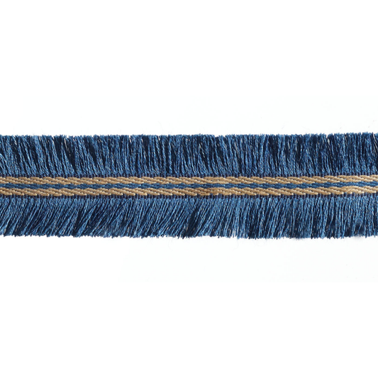 Blue fringe trim on a white background