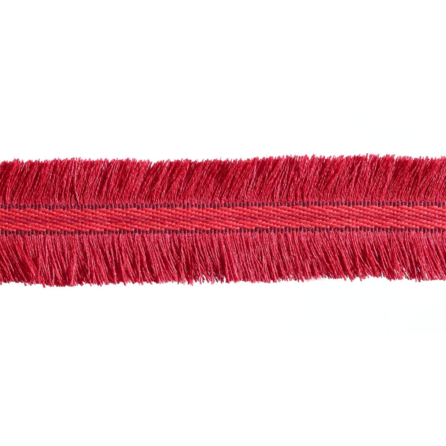 Red fringe trim on a white background