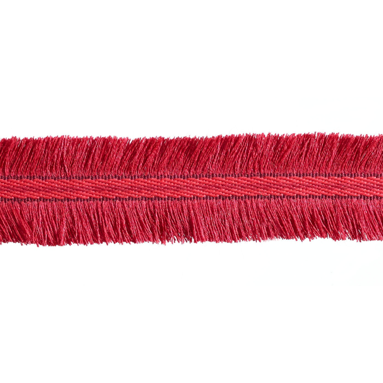 Red fringe trim on a white background