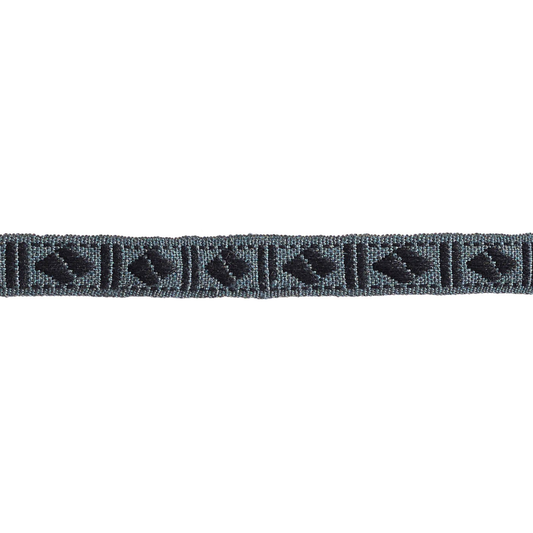 Textile braid trim with geometric pattern on a white background