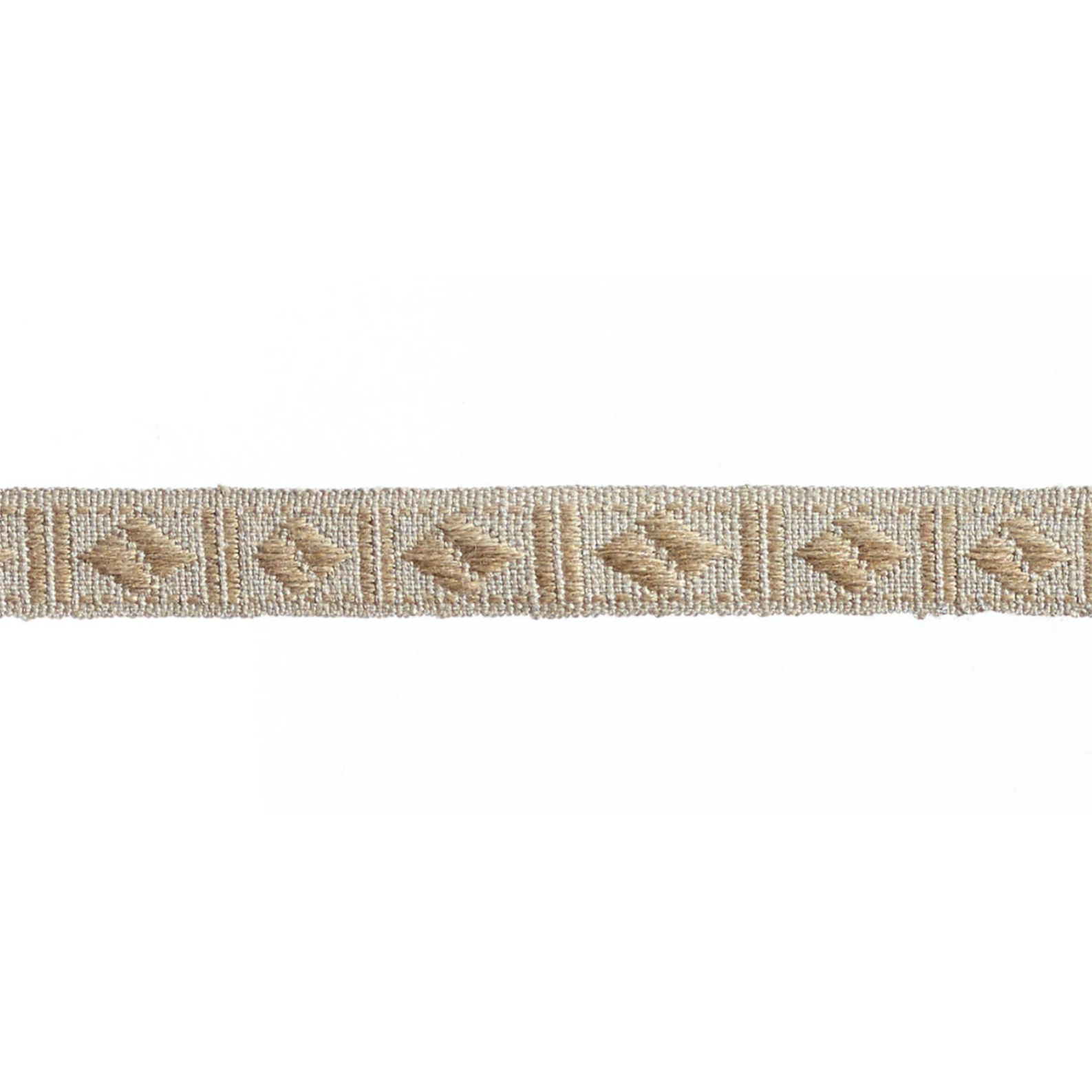 Beige decorative braid trim with intricate patterns on a white background