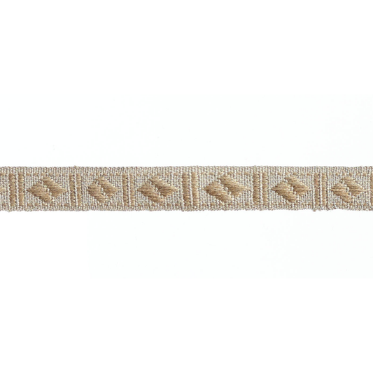 Beige decorative braid trim with intricate patterns on a white background