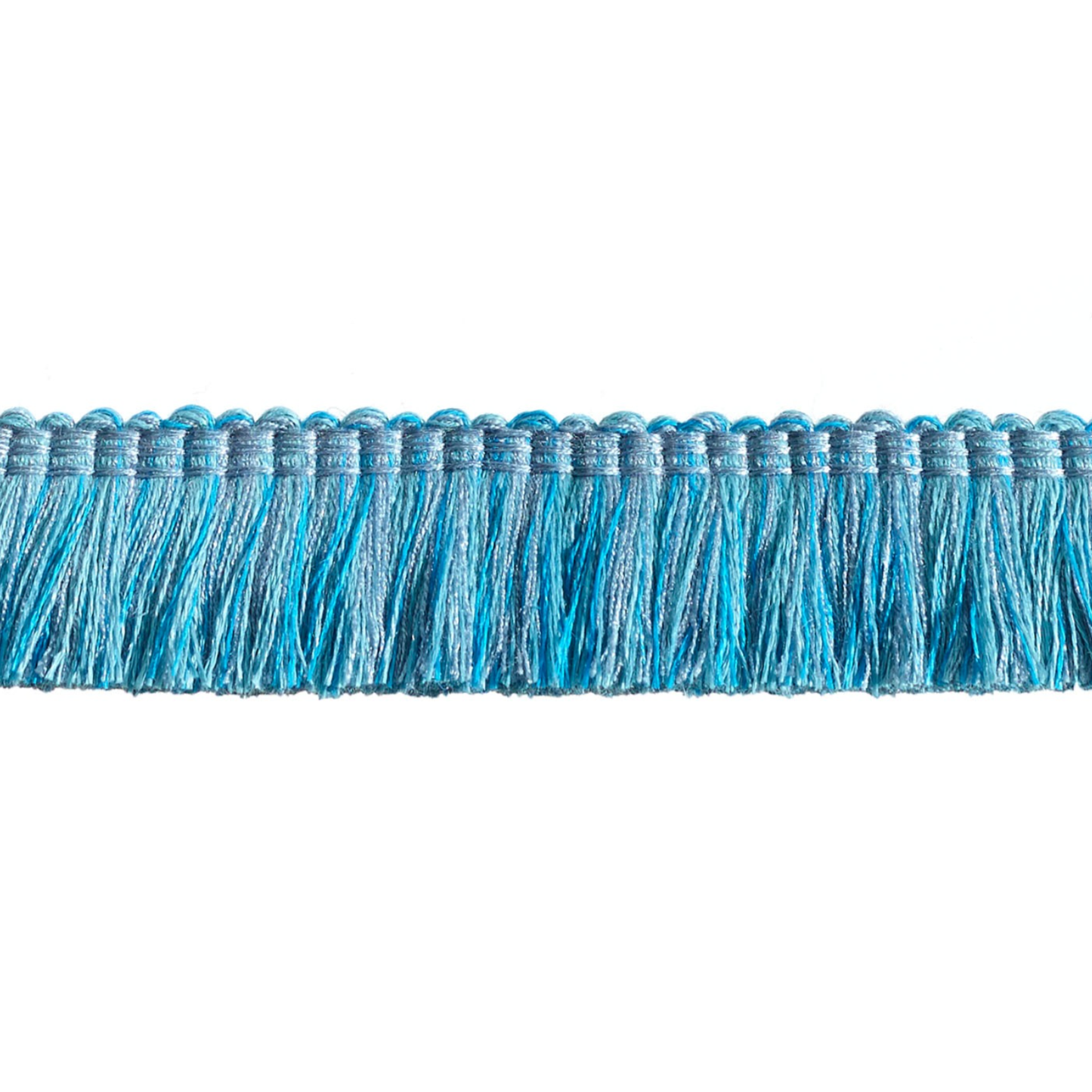 Light blue fringe trim on a white background