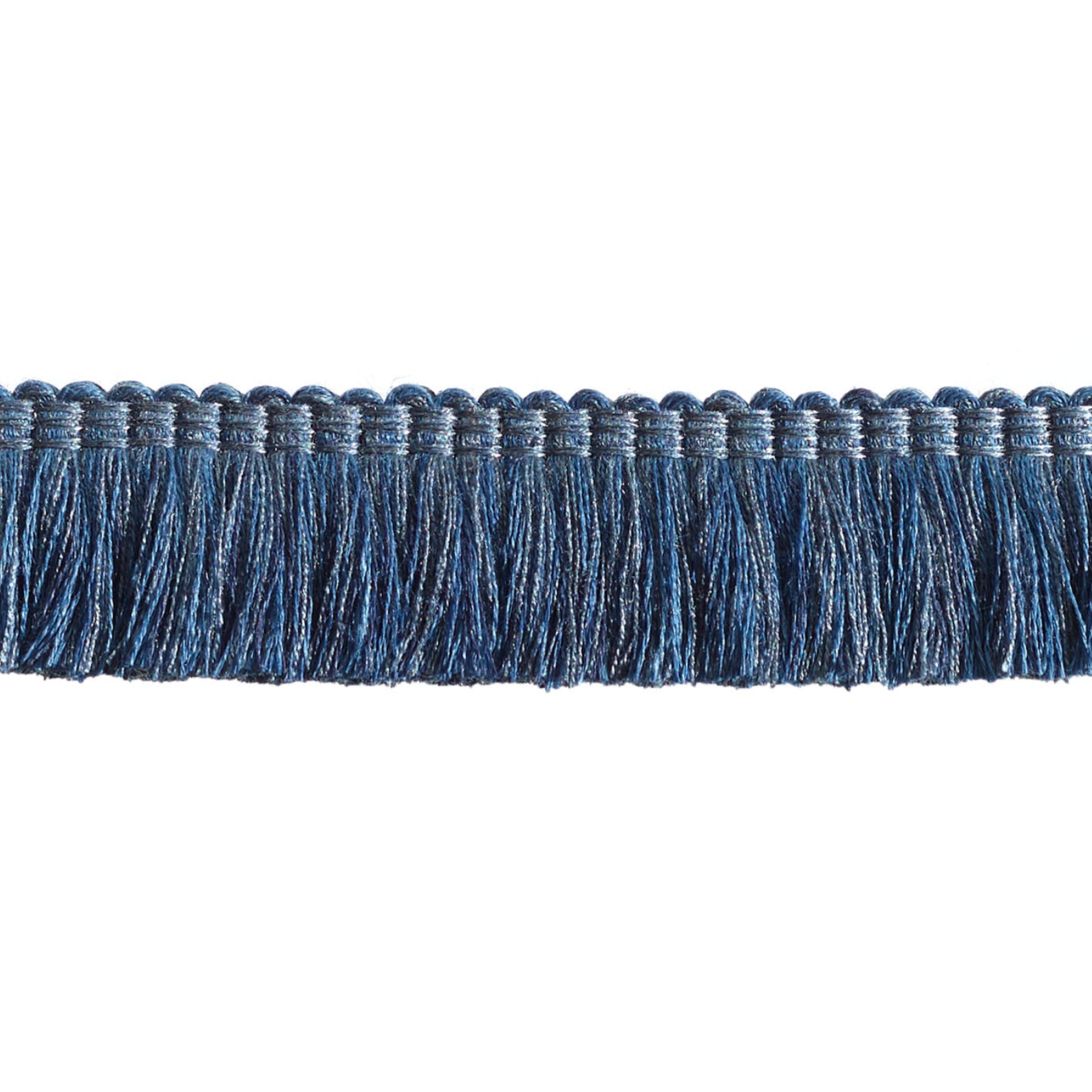 Blue fringe trim on a white background