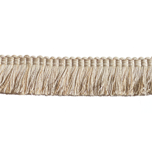 Beige fringe trim on a white background