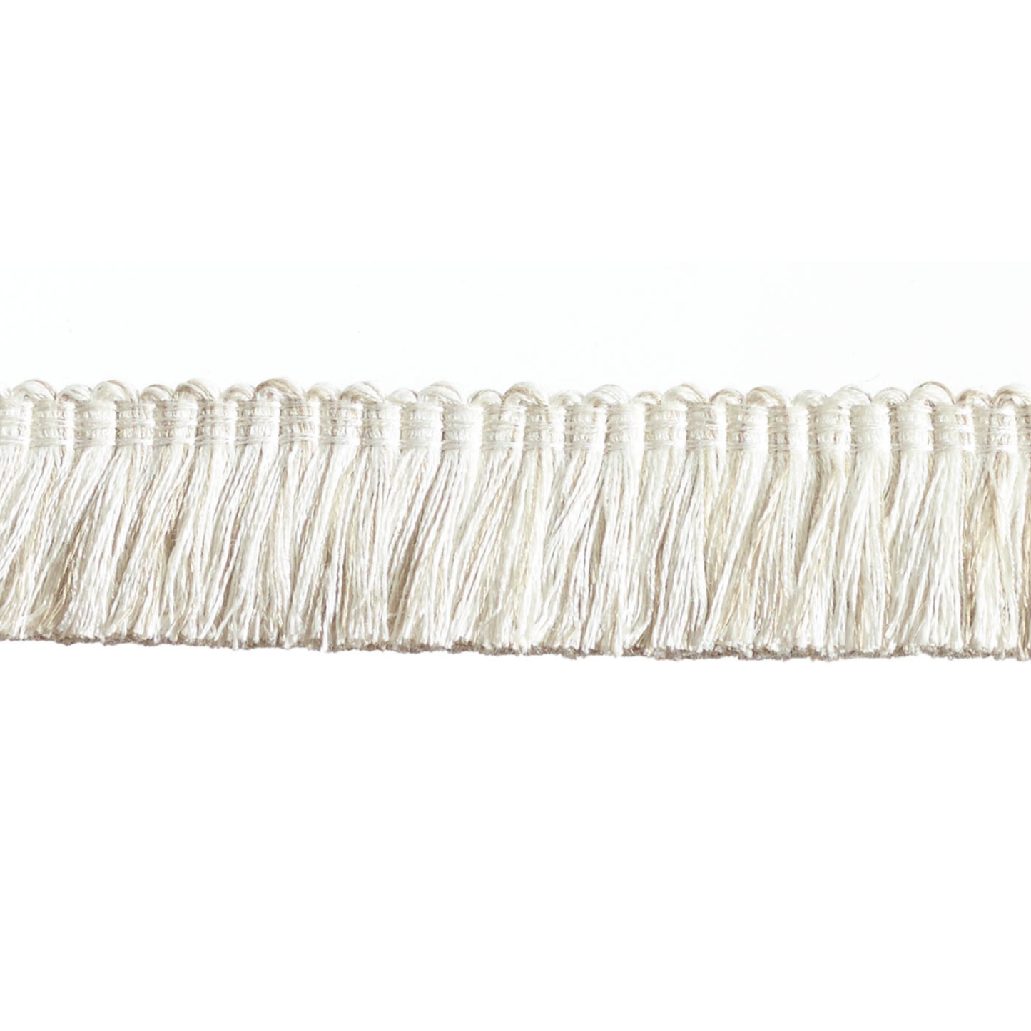 Close-up of a decorative fringe trim on a white background