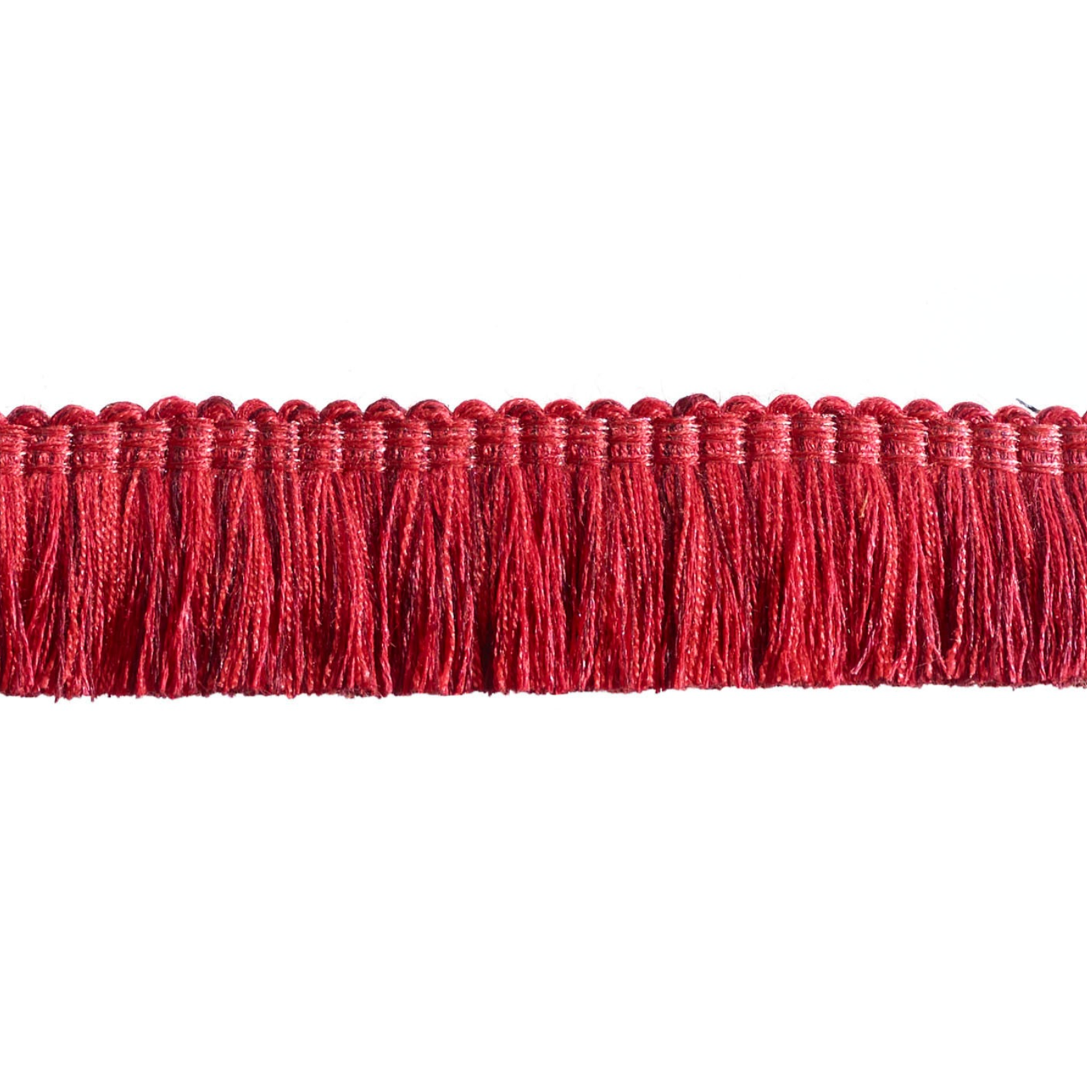 Red fringe trim on a white background