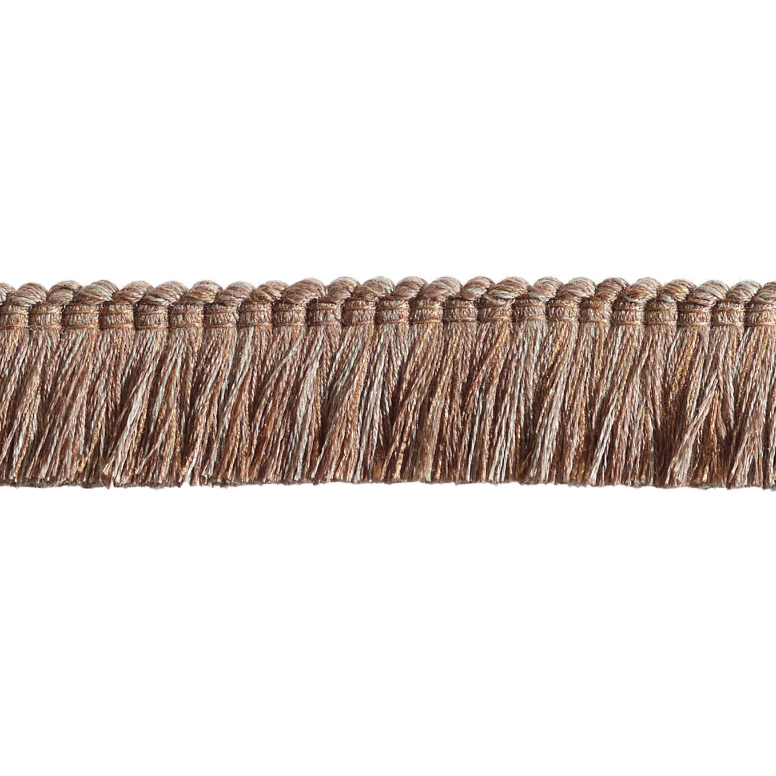 Close-up of a brown braided trim on a white background