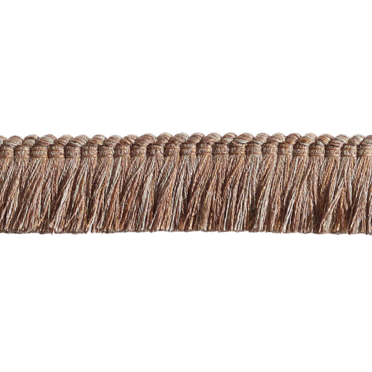 Close-up of a brown braided trim on a white background
