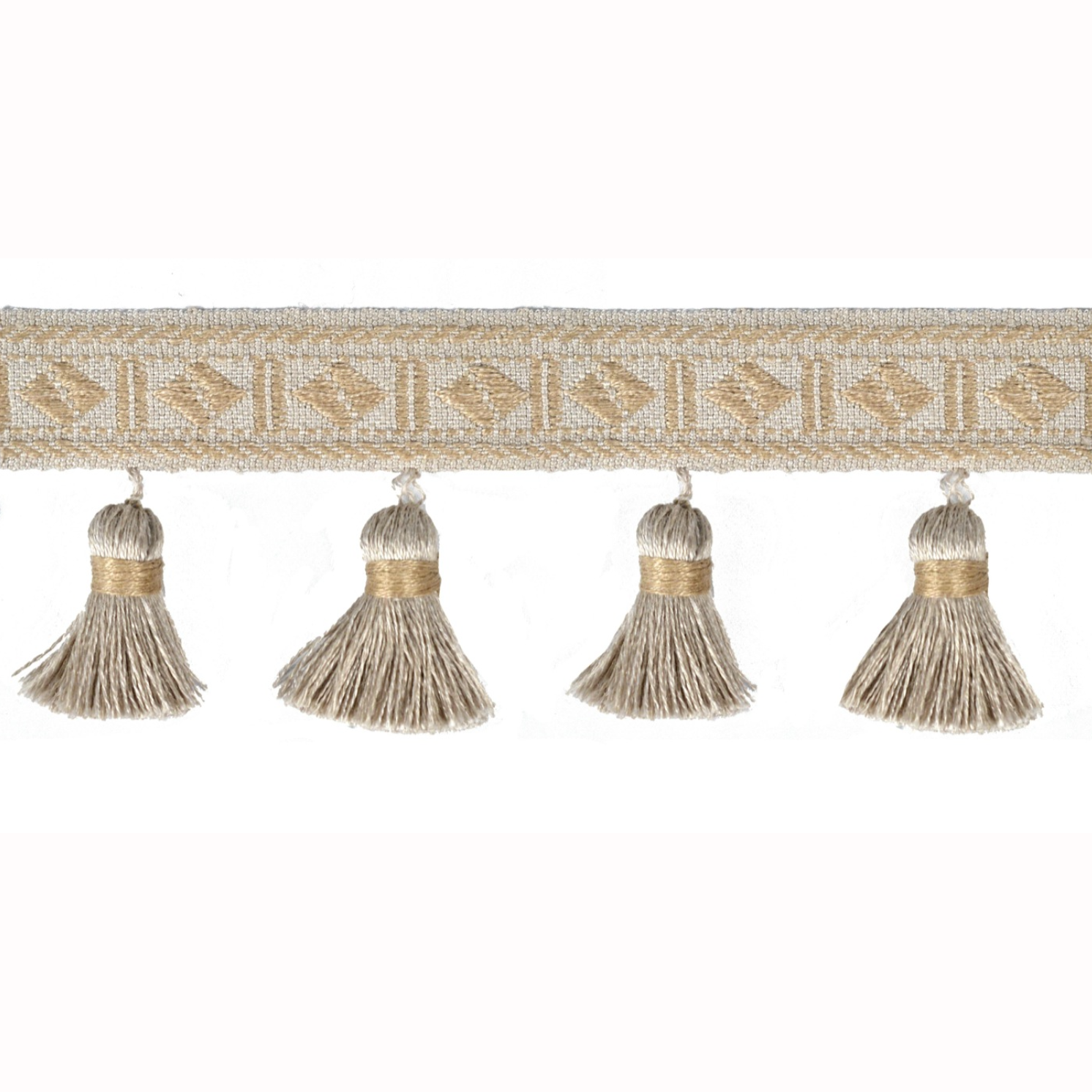 Baya Diamond Tassel Fringe 60mm Trim Pale Stone