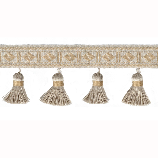 Baya Diamond Tassel Fringe 60mm Trim Pale Stone
