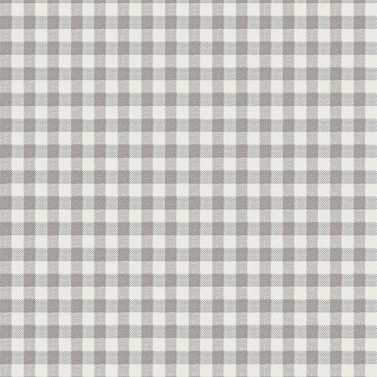 Beechwood Linen fabric in medium-scale gingham check pattern with beige and grey tones, ideal for upholstery, curtains, and blinds.