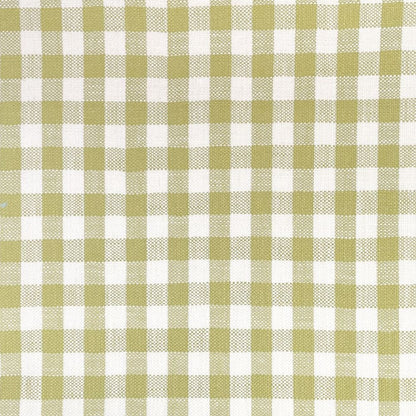 Beechwood Moss linen fabric in a medium-scale gingham check pattern, ideal for upholstery, curtains, and blinds.