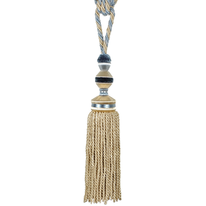 Decorative tassel with braided design on a white background