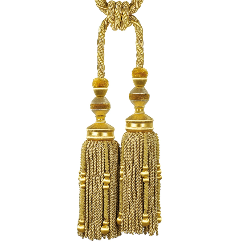 Gold tassels tieback on a white background