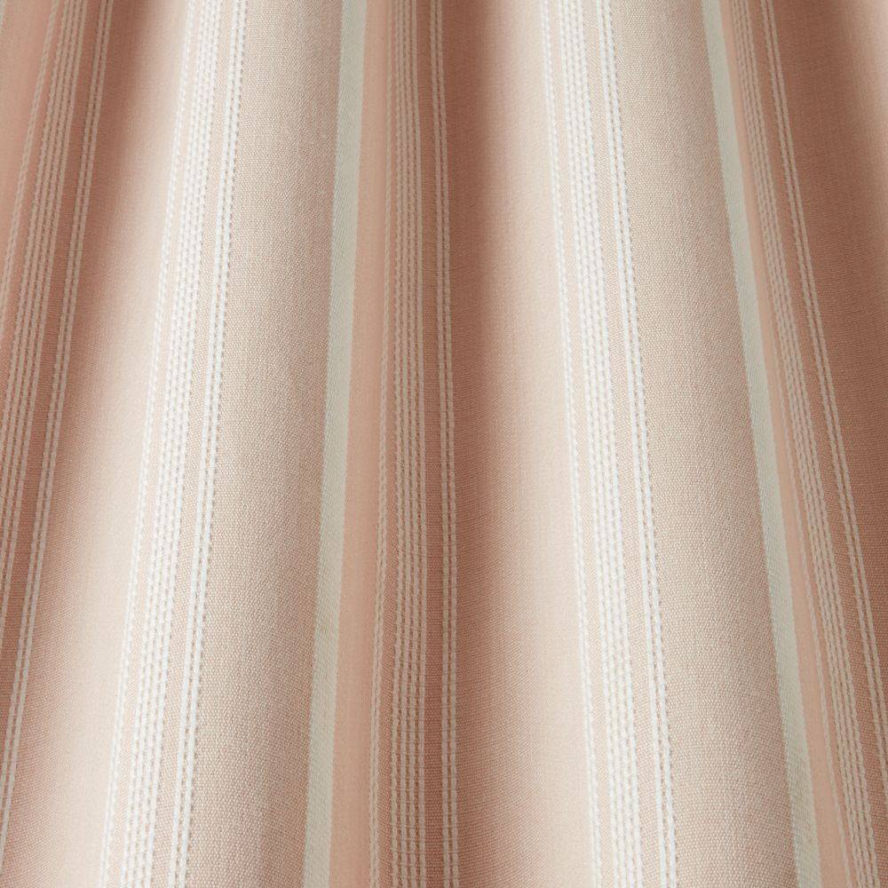 Close-up of Benedict Woven Stripe Blush fabric showing soft blush tones and textured stripe pattern, perfect for classic curtain designs.
