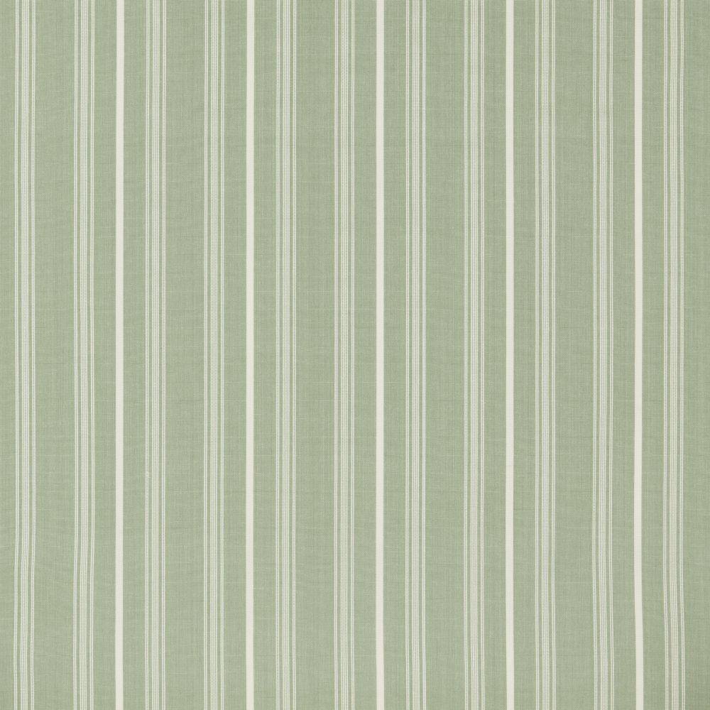 Benedict Woven Stripe Mint fabric in soft green with vertical white stripes, ideal for curtains, blinds, and upholstery projects.