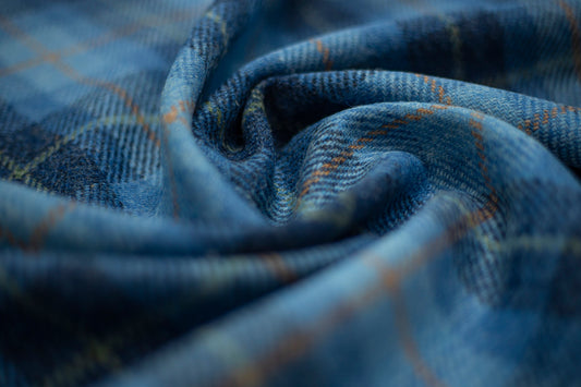 Harris Tweed Blue Check Tartan Wool Upholstery and Curtain Fabric