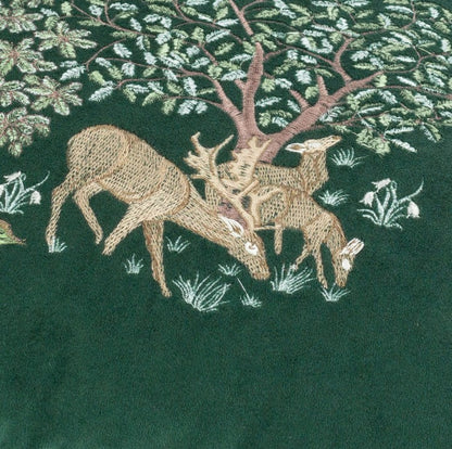 Brook Embroidered Velvet Cushion Forest Green