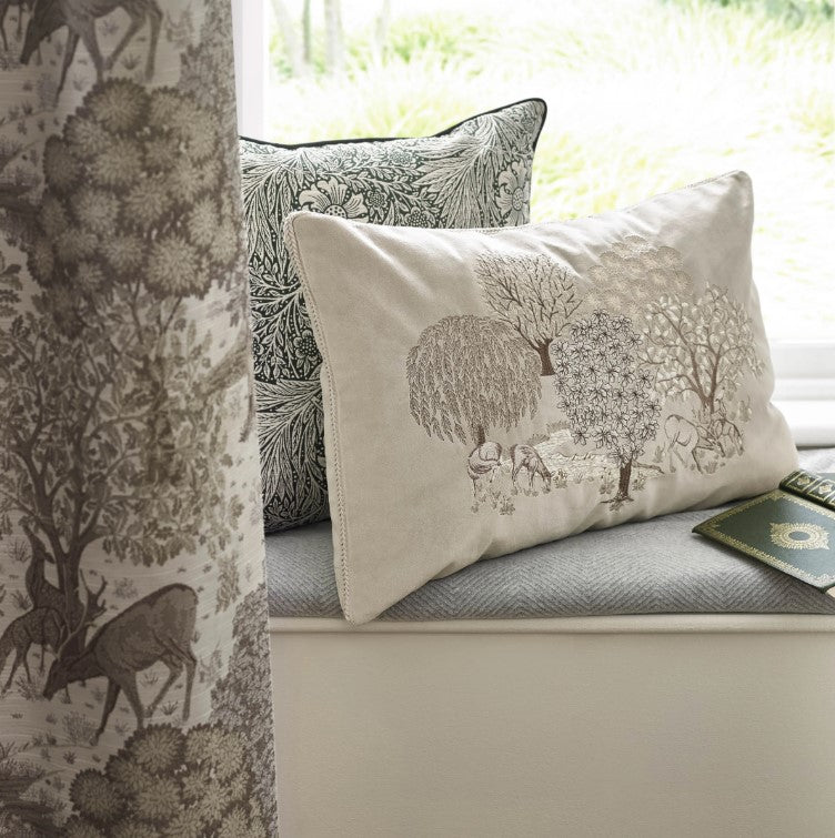 Brook Embroidered Velvet Cushion Linen