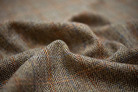 Harris Tweed Herringbone Brown Overcheck Wool Upholstery Fabric