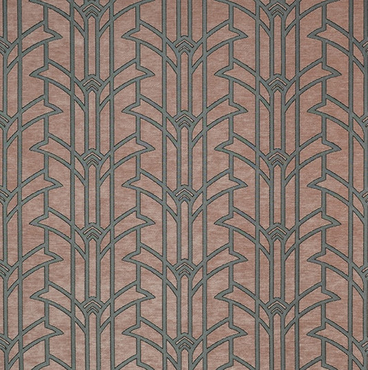 Rhythm Coltrane Art Deco fabric in luxury chenille with a geometric pattern in pink and silver tones, ideal for crafting and upholstery.