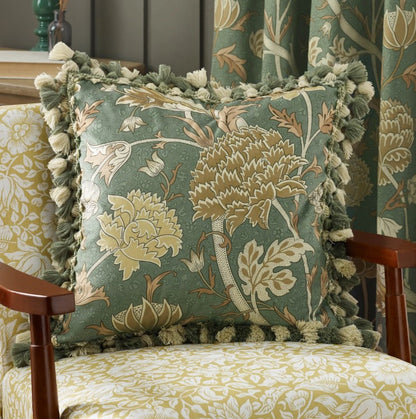 Cray Tasselled Velvet Cushion Sage-Sunflower