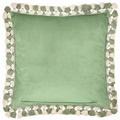 Cray Tasselled Velvet Cushion Sage-Sunflower