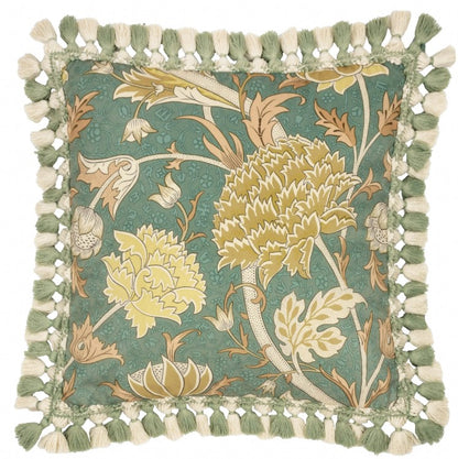 Cray Tasselled Velvet Cushion Sage-Sunflower