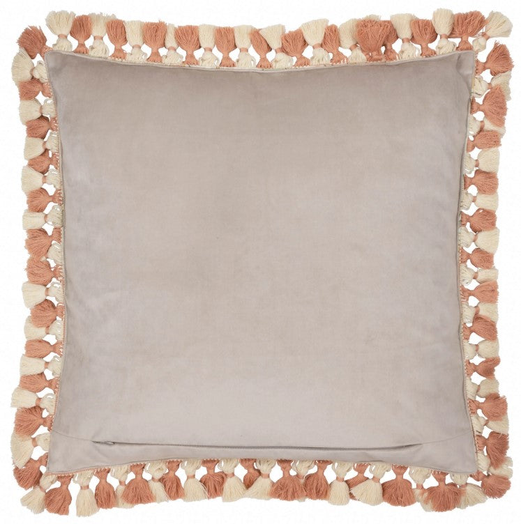 Cray Tasselled Velvet Cushion Stone-Clay