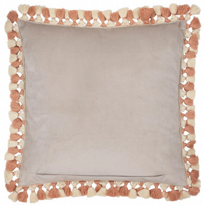 Cray Tasselled Velvet Cushion Stone-Clay