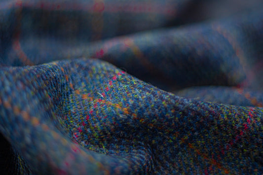 Harris Tweed Blue Overcheck Wool Upholstery Fabric 