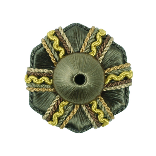 Decorative rosette with braided trim on a white background