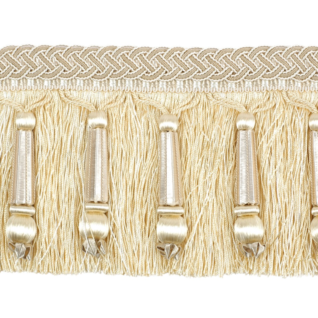 Decoluxe Beaded Cut Fringe 125mm Trim Buttermilk