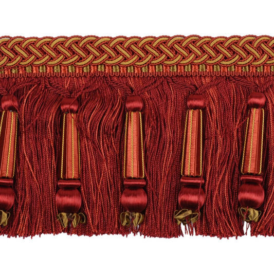 Decoluxe Beaded Cut Fringe 125mm Trim Crimson Gold