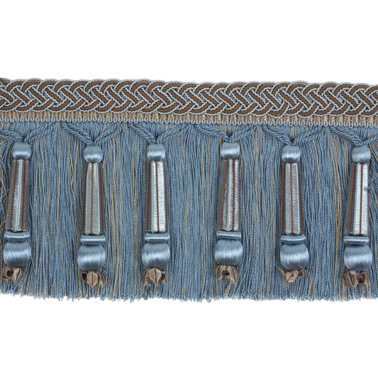Decoluxe Beaded Cut Fringe 125mm Trim Drawing Room Blue